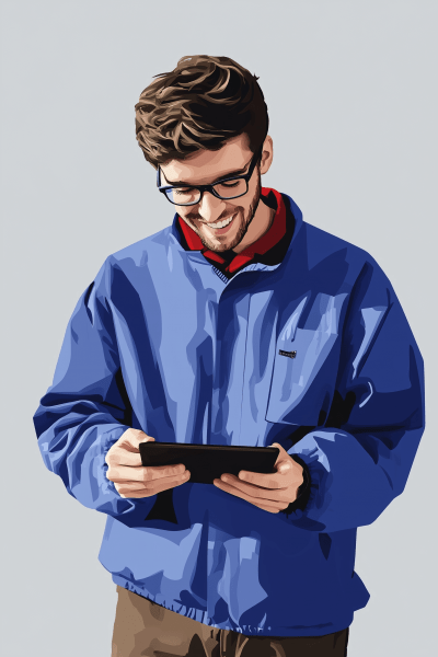 Smiling Man with Tablet