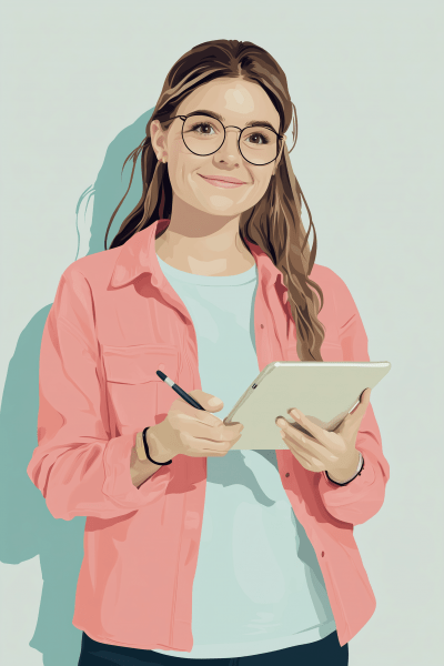 Smiling Woman Using Tablet