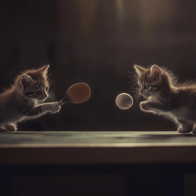 Kittens Playing Table Tennis