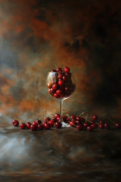 Overfilled Wine Glass with Cherries