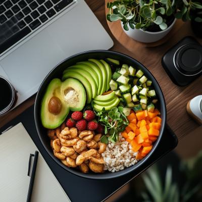 Modern Office Desk with Healthy Lunch