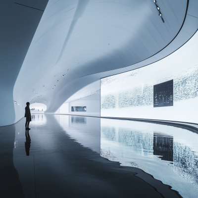 Exhibition Center Design with LED Screen and Clear Water Architecture