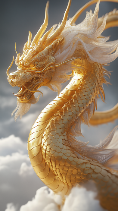 Gold Dragon in the Clouds