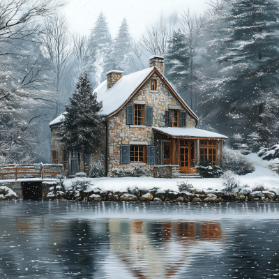 Peaceful Cottage in the Snow