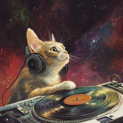 Space Cat Listening to Vinyl