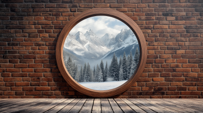 Winter View Through Circle Window