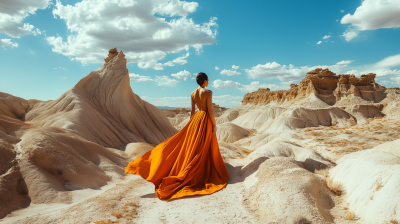 Woman in Orange Maxi Dress