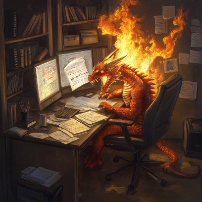 Overwhelmed Dragon in Office