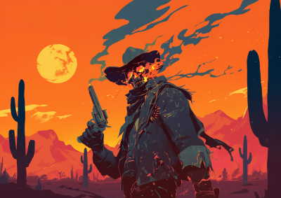 Skeleton Cowboy in Desert