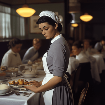 Sad Maid in 1950s Dining Room