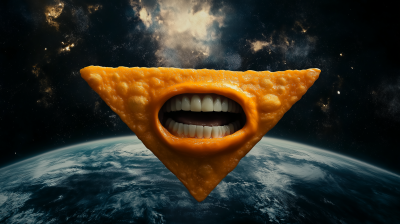 Cheesy Orange Triangle Shaped Crisp in Space