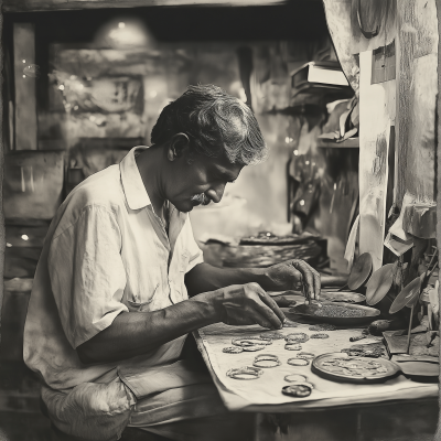 Vintage Artisan Working on Jewelry