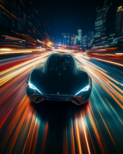 Futuristic Flying Car at Night