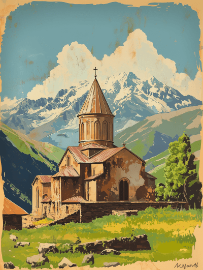 Vintage Travel Poster of Kazbegi