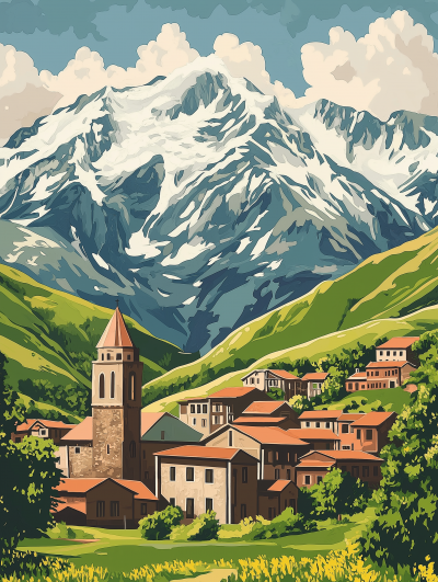 Vintage Travel Poster of Kazbegi