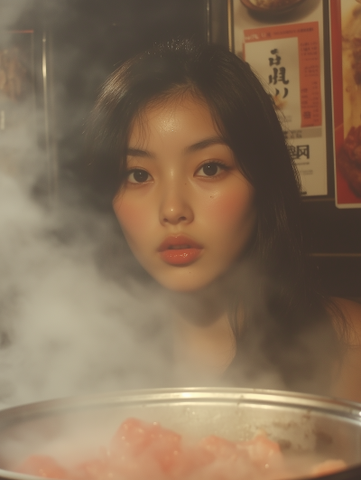 Asian Girl Eating Hotpot