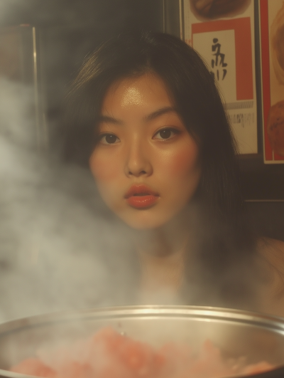 Asian Girl Eating Hotpot