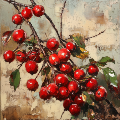 Glossy Red Hawthorn Berries