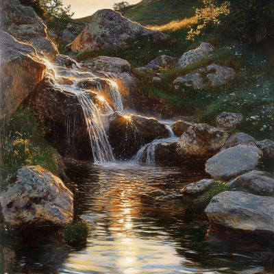 Serene Stream at Sunset