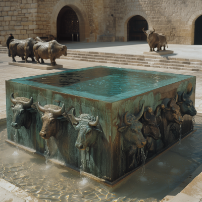 Bronze Pool on Bull Statues