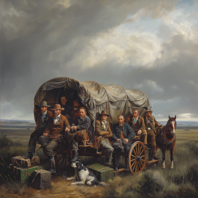 Group of Technical Artists in Covered Wagon