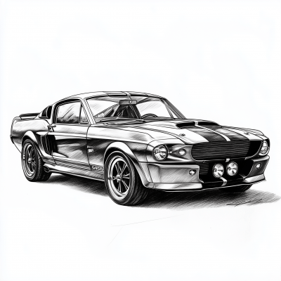 Contour Drawing of Ford Mustang Shelby GT500 Eleanor