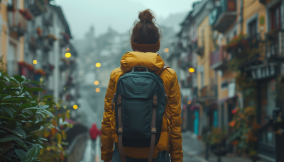 Woman Traveling with Black Bag