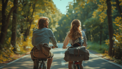 Happy Couple on a Bicycle Trip