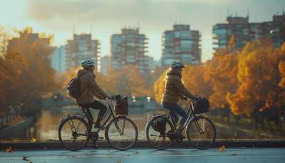 Couple Riding Bicycles in the City