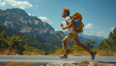 Man Running with Backpack