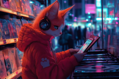 Neon Kitsune in Music Store