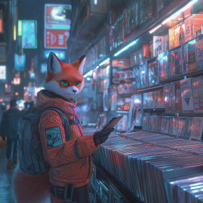 Neon Kitsune in Music Store