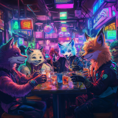 Furry Cyberpunk Bar Scene