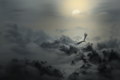 Japanese Crane in Fog