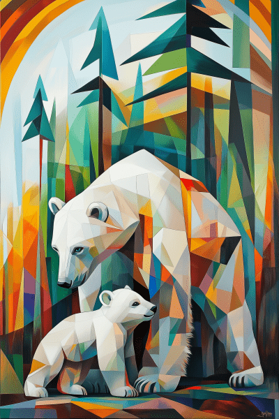 Polar Bear and Cub in Cubist Style