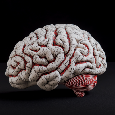 Grey Brain Model with Red Sulci