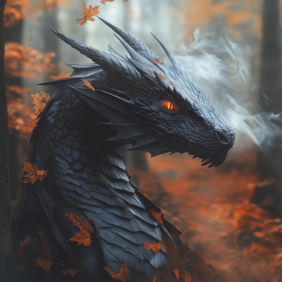 Black Dragon in Autumn Forest