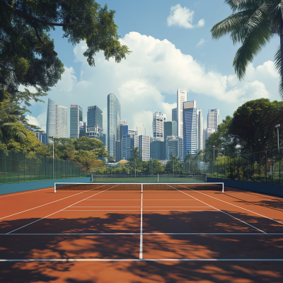 Pickleball Court with Singapore Skyline