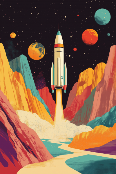 Colorful Retro Space Travel Poster