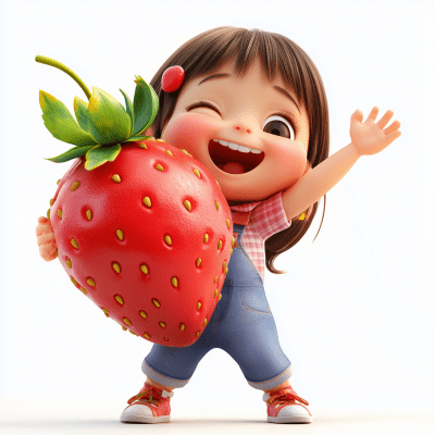 Little Girl Dancing with Strawberry