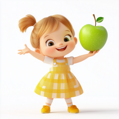 Little Girl Dancing with Apple