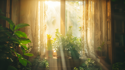 Dreamy Sunlit Room with Lace Curtains