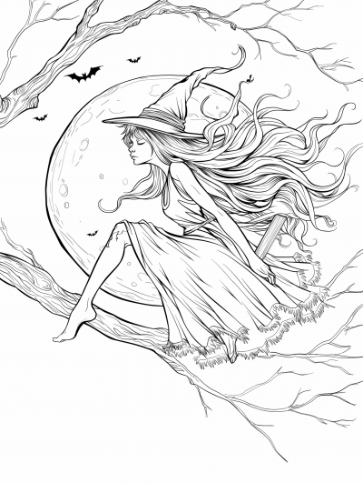 Witch Flying Past the Moon