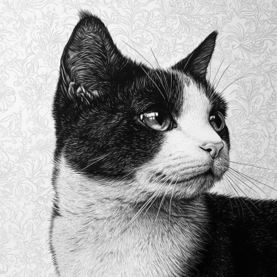 Black and White Cat Drawing