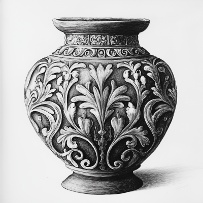 Intricate Patterned Pot Drawing