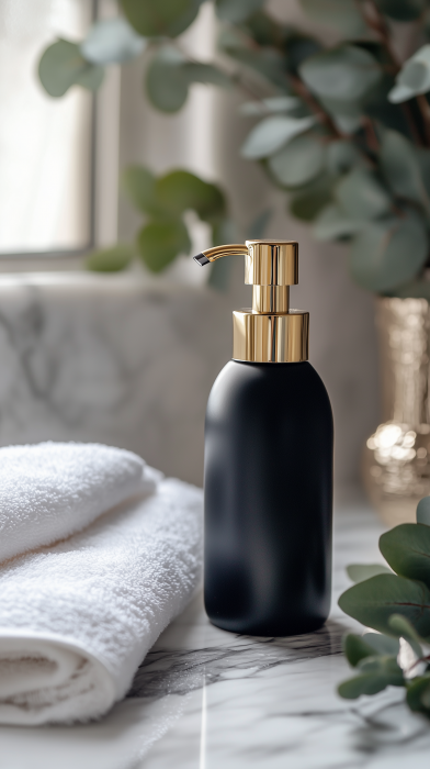 Luxurious Shampoo Bottle on Marble