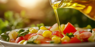 Pouring Corn Oil on Salad