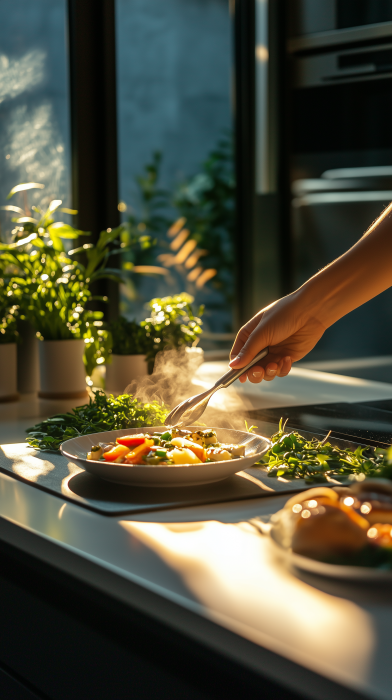 Cooking in a Bright Kitchen