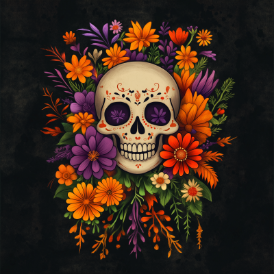 Stylish Halloween Skull and Flowers