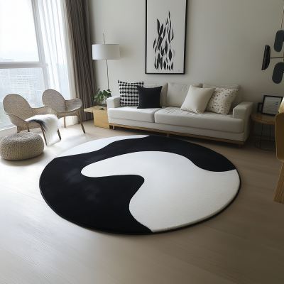 Large Round Black and White Carpet